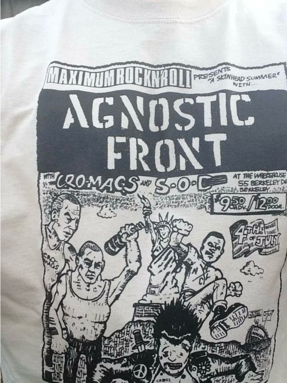 Agnostic Front Graphic Tee - White with Black Print Large